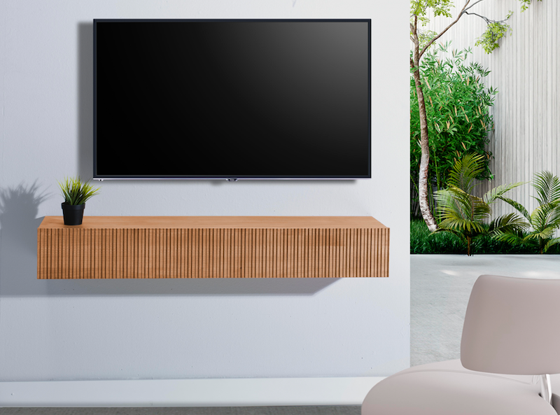 Mueble de televisión Flotante, con puerta rayada abatible, Ref.1100-1110, varias medidas